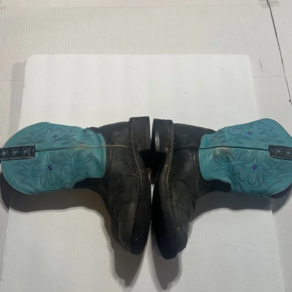 Ariat leather upper Turquoise purple & Black Western Cowboy Boots w pull tabs 9 - Picture 10 of 11